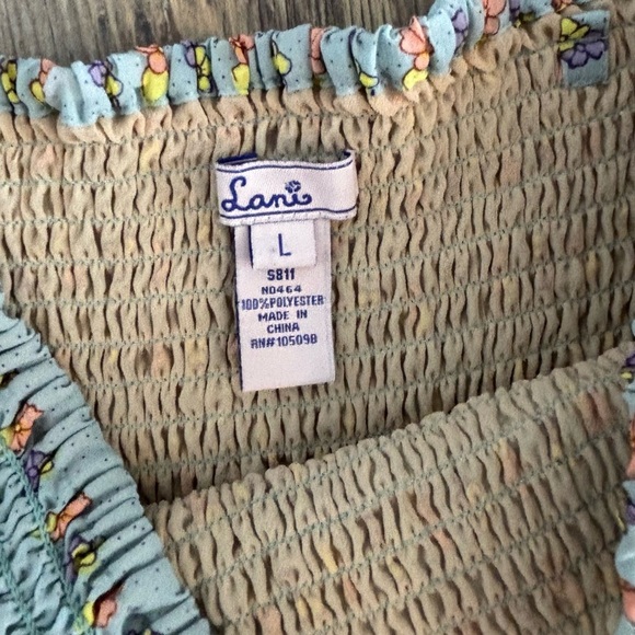 Lani Smocked Strapless Maxi Hawaiian Dress Women’s Lg Blue Yellow Salmon Floral - Picture 3 of 10